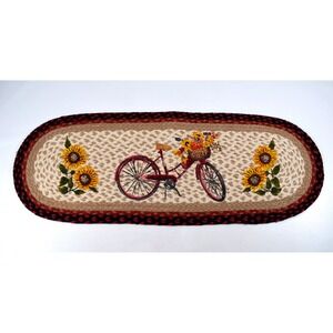 Braided Oval Table Runner 100% Jute Bicycle & Sunflowers Hand Stenciled 36x13‎